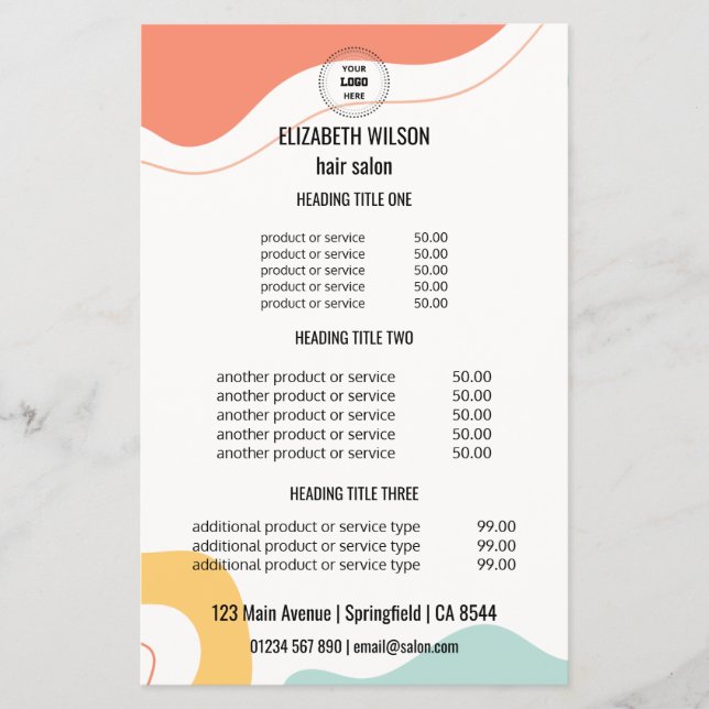 Retro Abstrakt Hår Salong Service Meny  Varm Flyer (Framsidan)