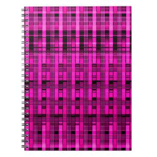 Retro-abstrakt-kontrollerad svart mönster-rosa anteckningsbok