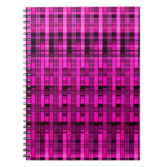 Retro-abstrakt-kontrollerad svart mönster-rosa anteckningsbok (Framsidan)