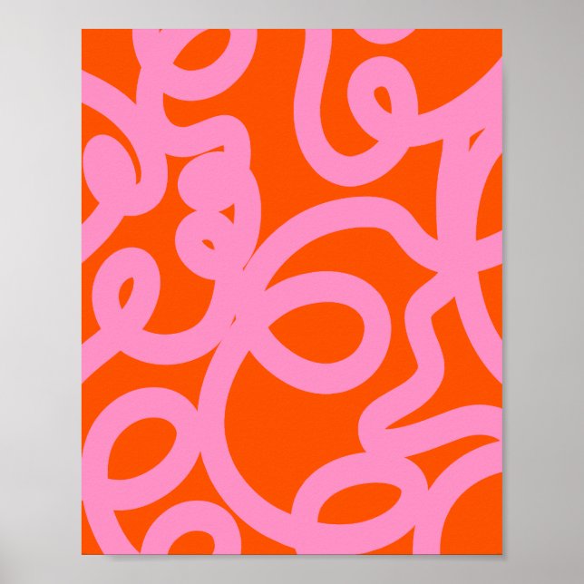 Retro Abstrakt Linjer Orange och Rosa Poster (Framsidan)