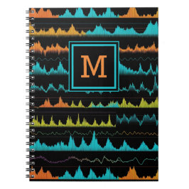 Retro Abstrakt Ljudvågsmönster Monogram Anteckningsbok