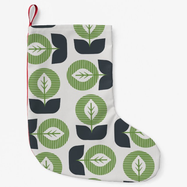 Retro Abstrakt Löv: Sömlös Vintage Stil Liten Julstrumpa (Framsidan)