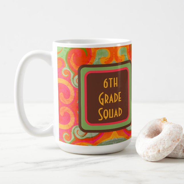 Retro Abstrakt Modern Teacher Initial Class Squad Kaffemugg (Med munk)