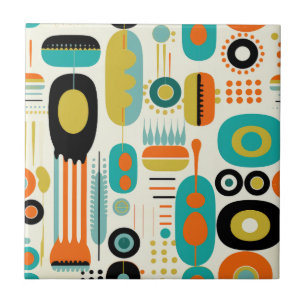 Retro Abstrakt Mönster Färgrik Mid Century Modern Kakelplatta