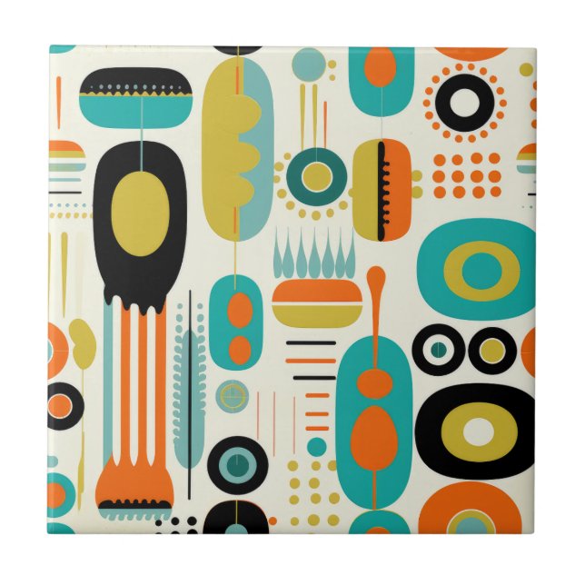 Retro Abstrakt Mönster Färgrik Mid Century Modern Kakelplatta (Framsidan)