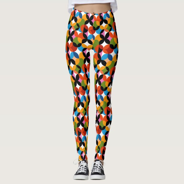 Retro Abstrakt Mönster Färgrik Mid Century Modern Leggings (Framsida)