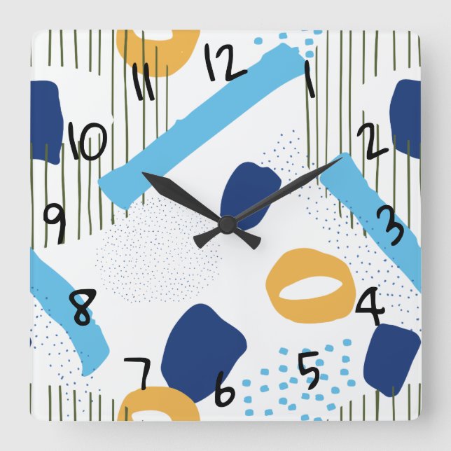 Retro Abstrakt Navy Blue Gult Elegant Modern Art Fyrkantig Klocka (Framsida)