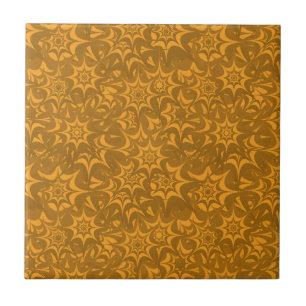Retro Abstrakt Orange Blommigt Star Mönster Kakelplatta