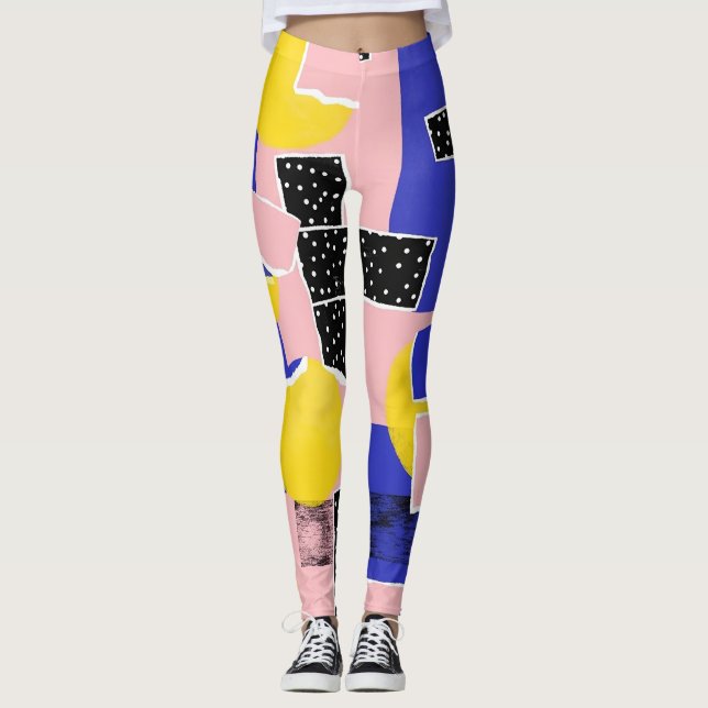 Retro Abstrakt Penseldrag (10) Leggings (Framsida)