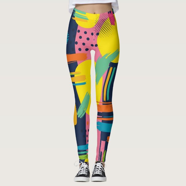 Retro Abstrakt Penseldrag (11) Leggings (Framsida)