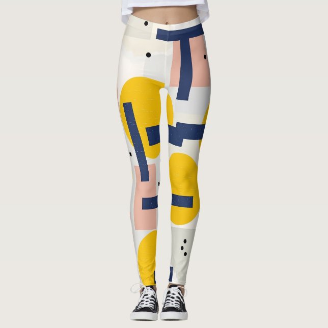 Retro Abstrakt Penseldrag (12) Leggings (Framsida)