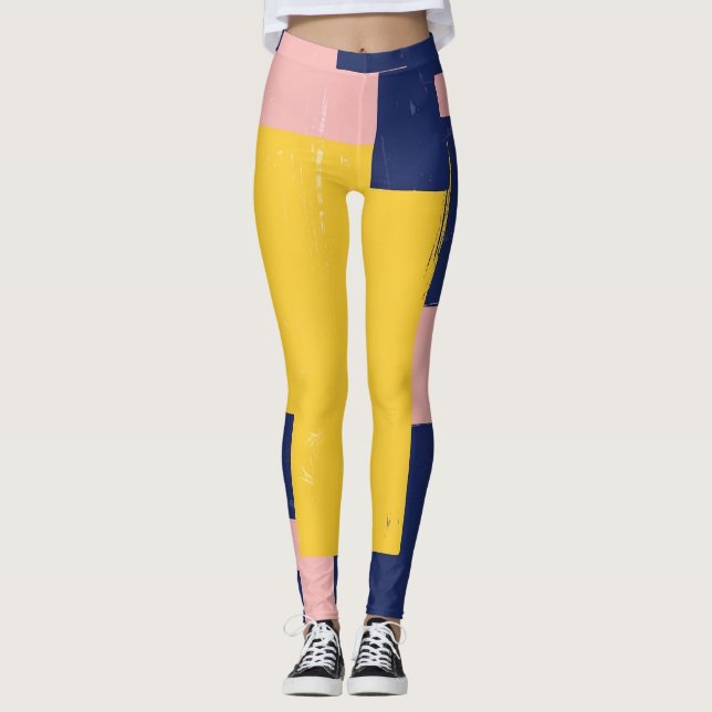 Retro Abstrakt Penseldrag (14) Leggings (Framsida)