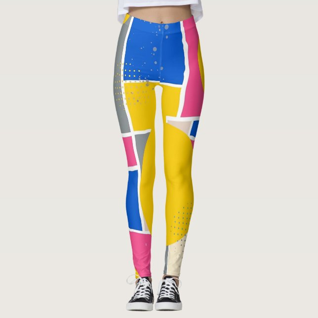 Retro Abstrakt Penseldrag (15) Leggings (Framsida)