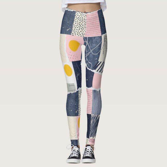 Retro Abstrakt Penseldrag (1) Leggings (Framsida)