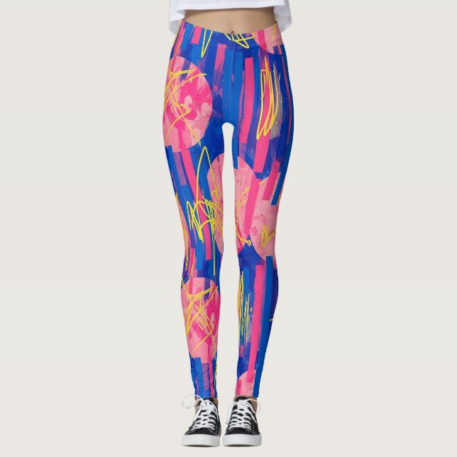 Retro Abstrakt Penseldrag (2) Leggings (Framsida)