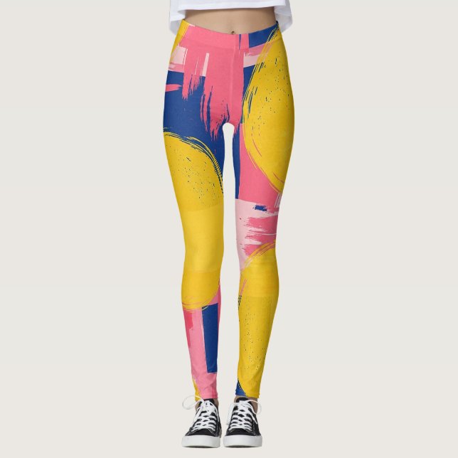 Retro Abstrakt Penseldrag (3) Leggings (Framsida)