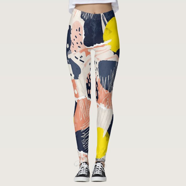 Retro Abstrakt Penseldrag (4) Leggings (Framsida)