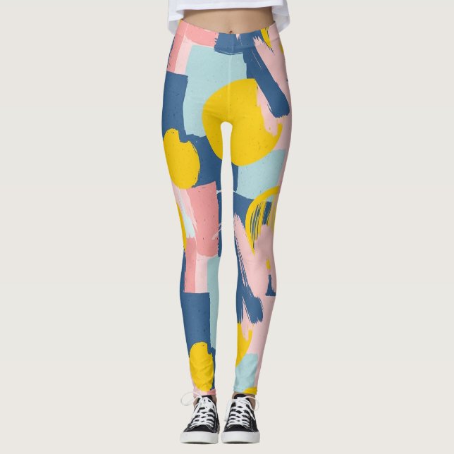 Retro Abstrakt Penseldrag (6) Leggings (Framsida)