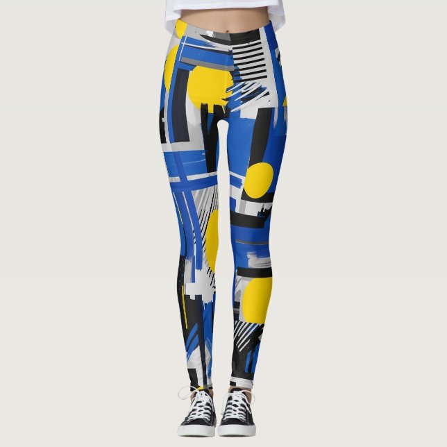 Retro Abstrakt Penseldrag (7) Leggings (Framsida)