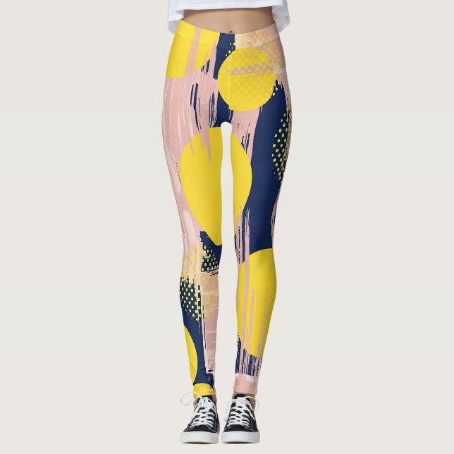 Retro Abstrakt Penseldrag (8) Leggings (Framsida)