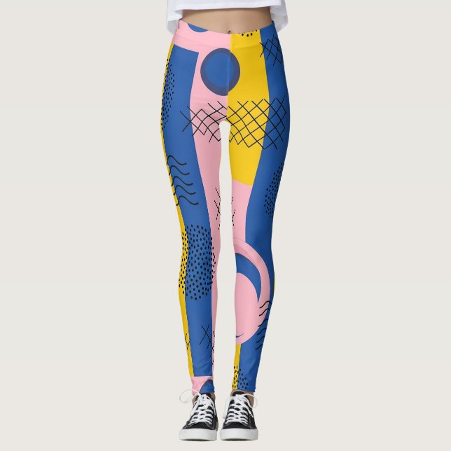Retro Abstrakt Penseldrag (9) Leggings (Framsida)