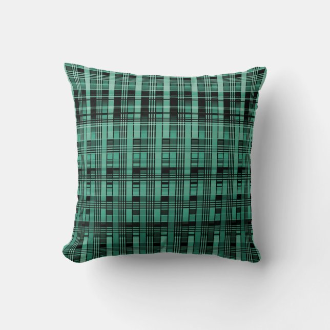 Retro-abstrakt, plaid mönster grönt svart kudde (Framsida)
