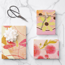 Retro abstrakt rosa beige blomma Inpackningspapper