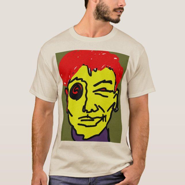 Retro abstrakt rosa hår expressionistiskt ansiktsk t shirt (Framsida)