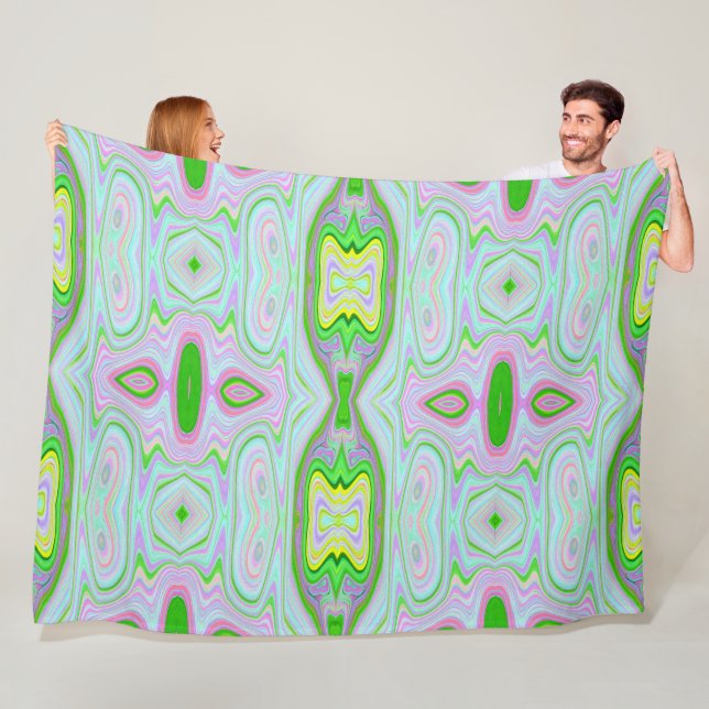Retro Abstrakt Rosa, Lime Green och Aqua Mönster Fleecefilt (På plats)