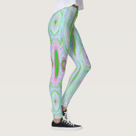 Retro Abstrakt Rosa, Lime Green och Aqua Mönster Leggings