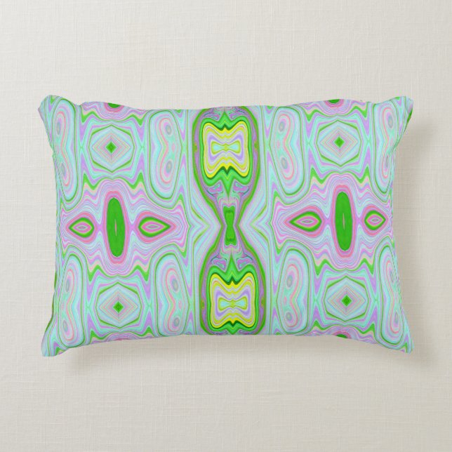 Retro Abstrakt Rosa, Lime Green och Aqua Mönster Prydnadskudde (Framsidan)