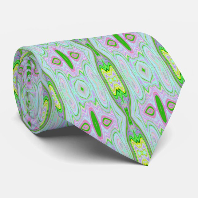 Retro Abstrakt Rosa, Lime Green och Aqua Mönster Slips (Rullad)