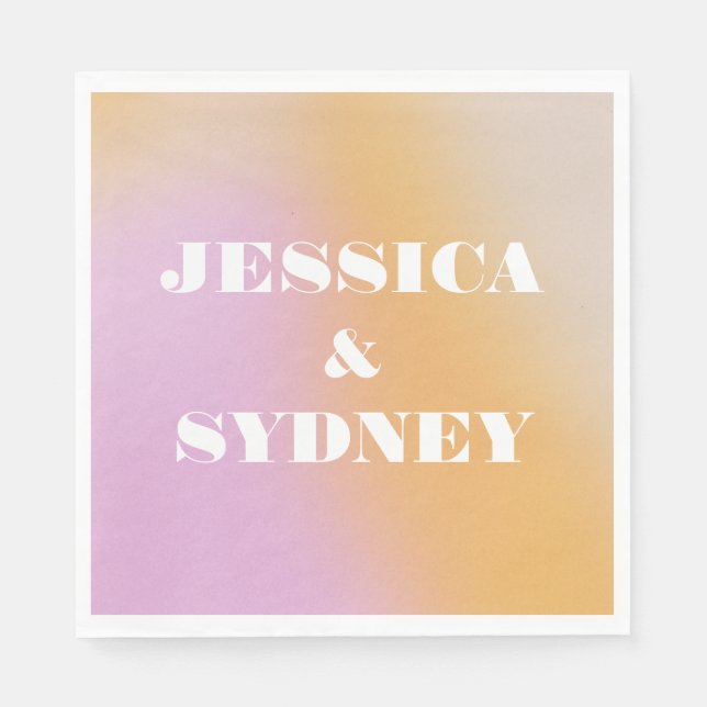 Retro Abstrakt Rosa och Orange övertoning Bröllop Pappersservett (Framsidan)