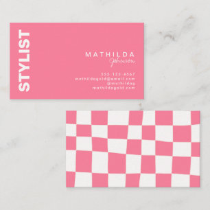 Retro Abstrakt Rosa White Checkerboard Artsy Visitkort