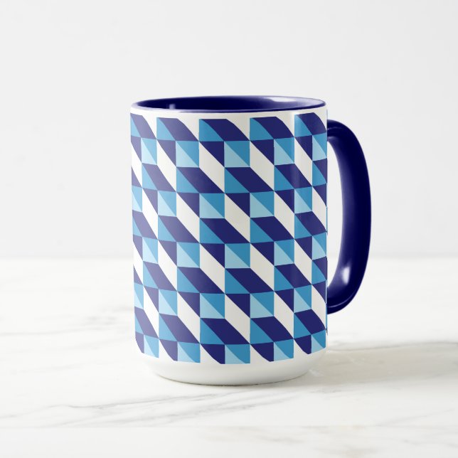 Retro Abstrakt Shades of Blue Geometric Mönster Mugg (Framsida höger)