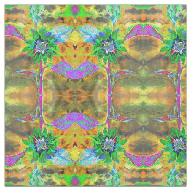 Retro abstrakt solrosmålning grönt guld tyg (Provkarta)