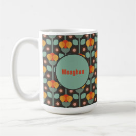 Retro Abstrakt Teal Guld Red Blommigt Kaffemugg