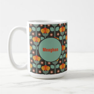 Retro Abstrakt Teal Guld Red Blommigt Kaffemugg