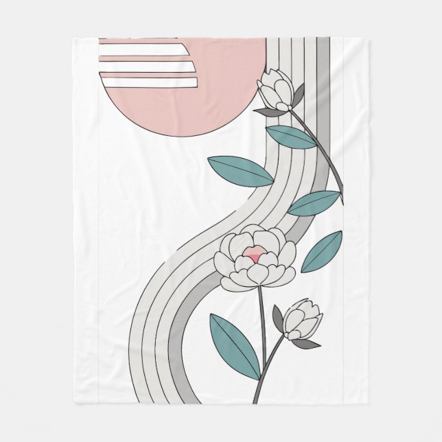 Retro Abstrakt Vågig Blommig Trädgårdskonst Fleecefilt (Framsidan)
