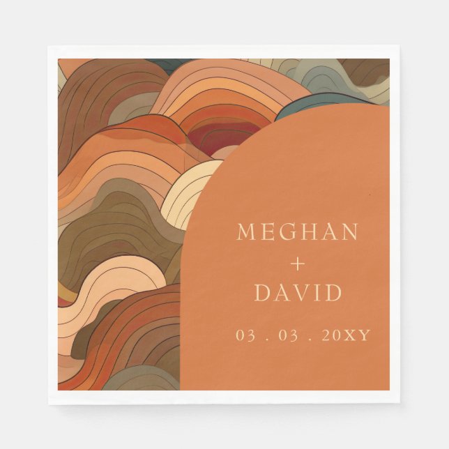 Retro Abstrakt Vågvalv Jordnära Terrakotta Orange Pappersservett (Framsidan)