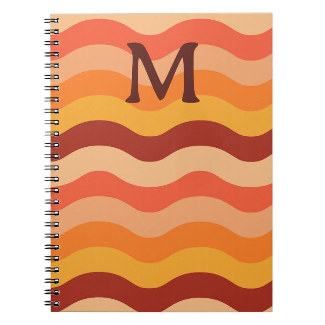 Retro abstrakt vinkarare orange och gult Monogramm Anteckningsbok (Framsidan)