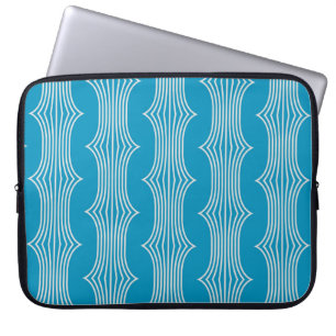 Retro Abstrakt White Linjer på Blue Mönster Laptop Fodral