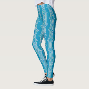 Retro Abstrakt White Linjer på Blue Mönster Leggings