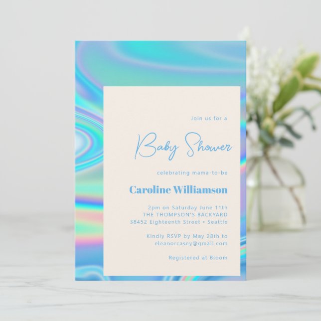 Retro-Abstraktens begynnelsecent - blå, unik babys Inbjudningar (Stående Fram)