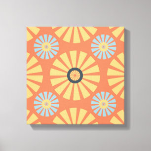 Retro Abstrat Blue och Orange Daisy Mönster Canvastryck