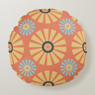 Retro Abstrat Blue och Orange Daisy Mönster Rund Kudde