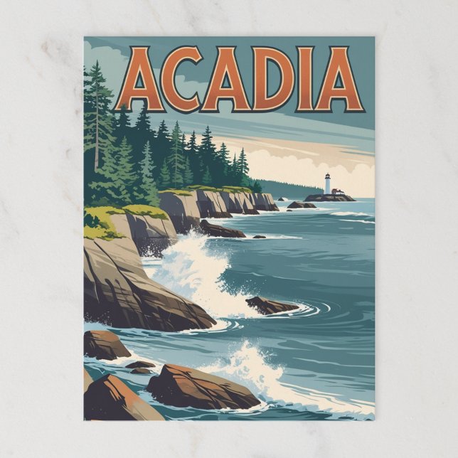 Retro Acadia Coastal Lighthouse Vykort (Skapare uppladdad)