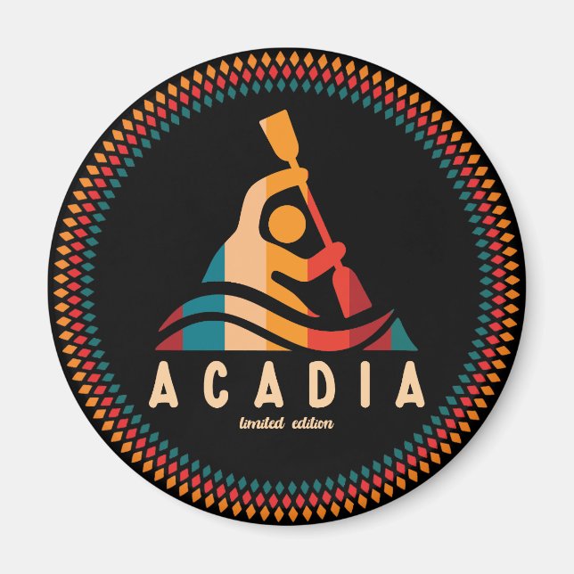 Retro Acadia Kayaking Magnet (Framsidan)