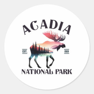 Retro Acadia National Park Älg Skog Camping Hi Runt Klistermärke