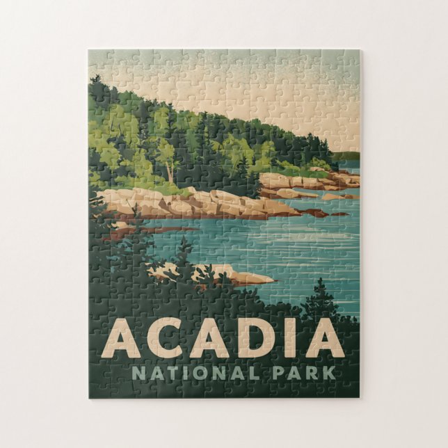 Retro Acadia nationalpark Pub Harbor Pussel (Vertikal)
